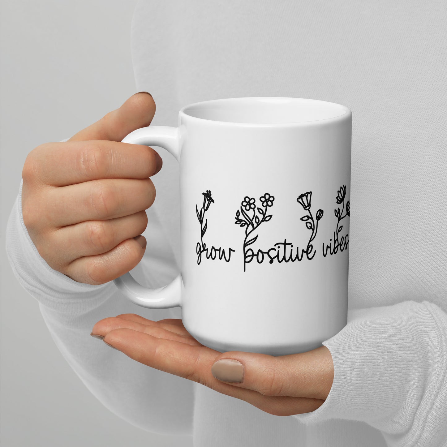 Grow Positive Vibes White Glossy Mug