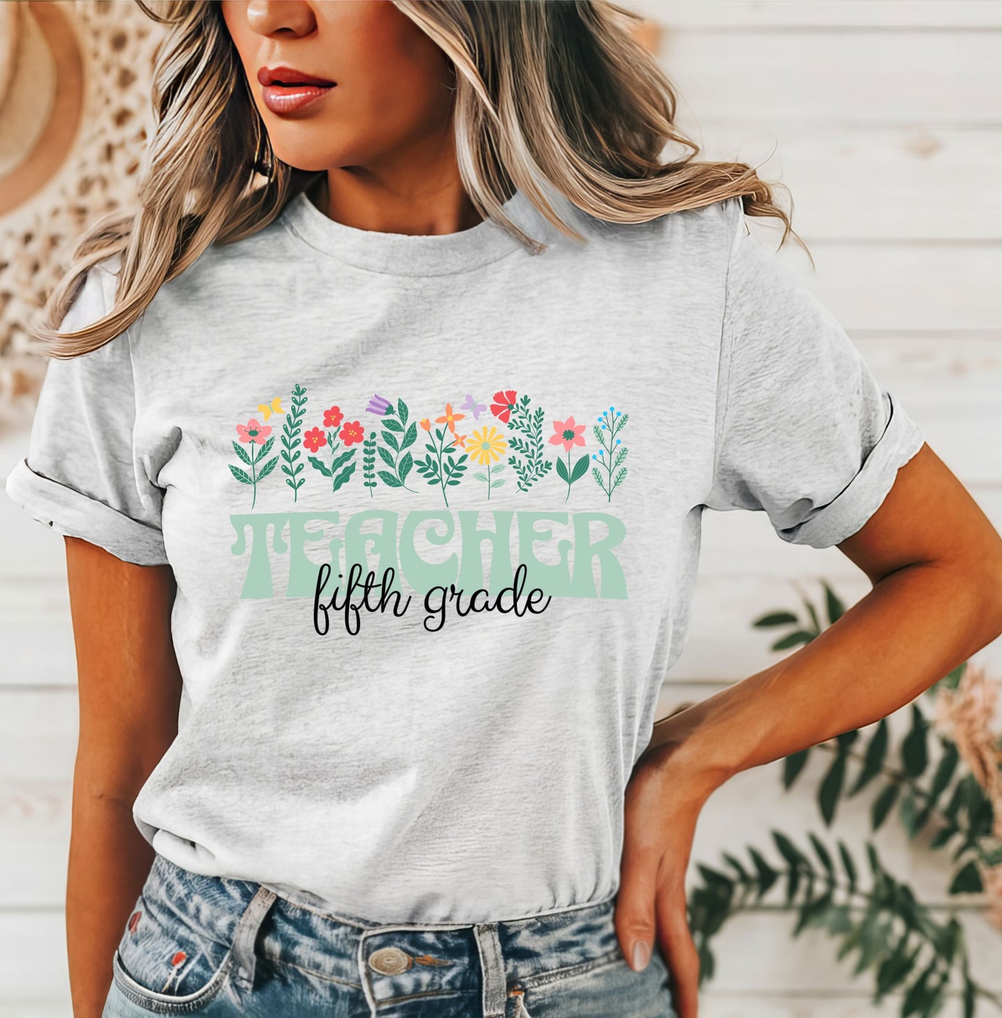 Fifth Grade Teacher Floral T-Shirt