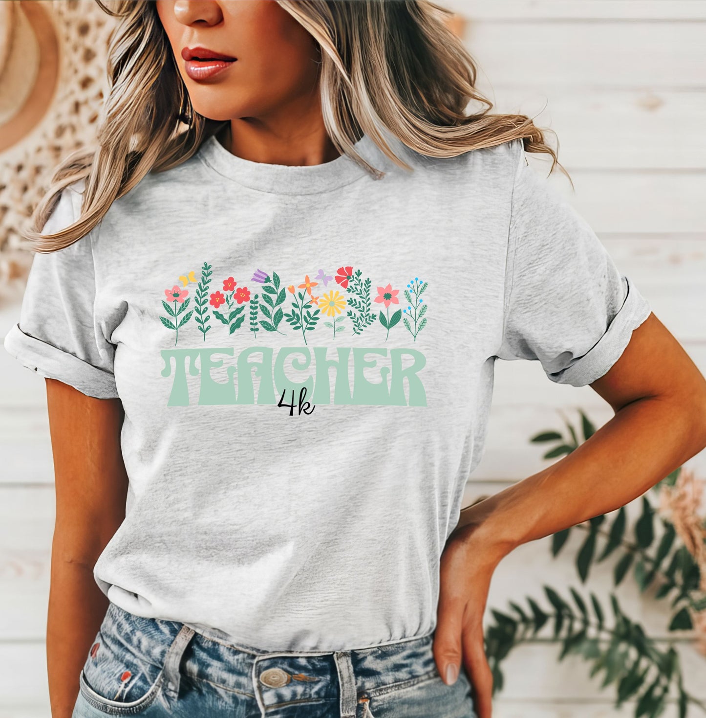 4K Teacher Floral T-Shirt