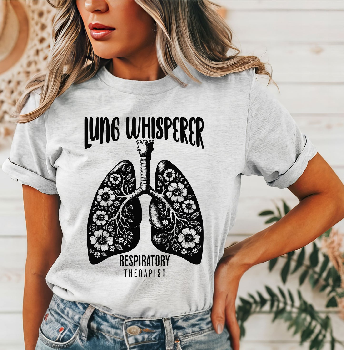 Lung Whisperer Black Font T-Shirt