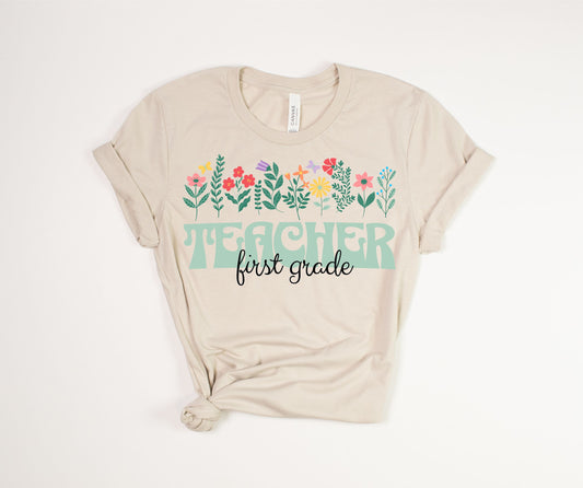 First Grade Teacher Floral T-Shirt