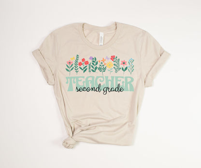 Second Grade Teacher Floral T-Shirt