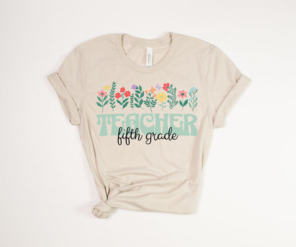 Fifth Grade Teacher Floral T-Shirt