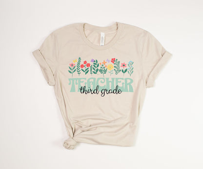 Third Grade Teacher Floral T-Shirt