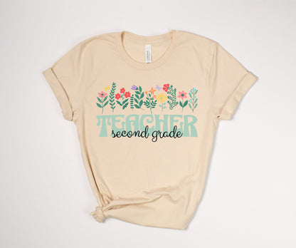 Second Grade Teacher Floral T-Shirt