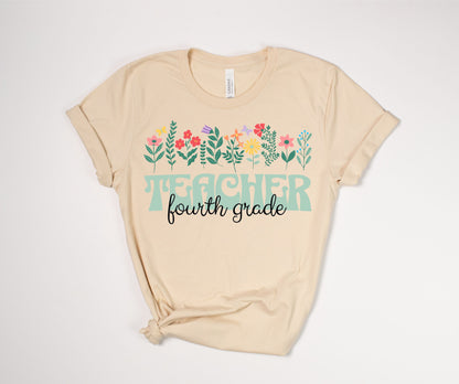 Fourth Grade Teacher Floral T-Shirt