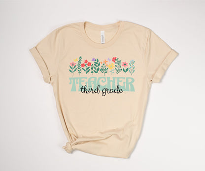 Third Grade Teacher Floral T-Shirt