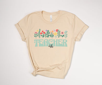 4K Teacher Floral T-Shirt