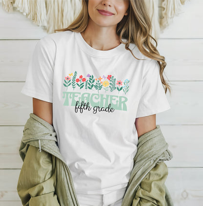 Fifth Grade Teacher Floral T-Shirt