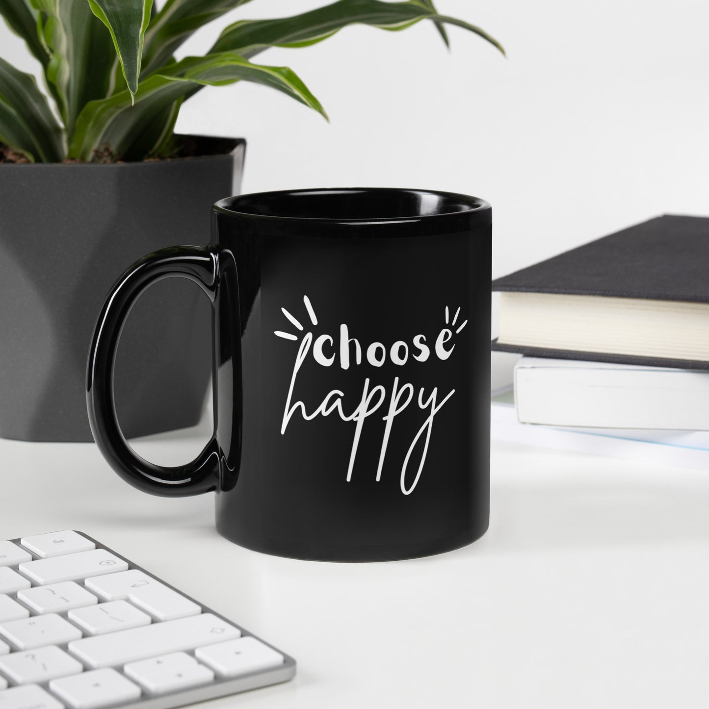 Choose Happy Black Glossy Mug