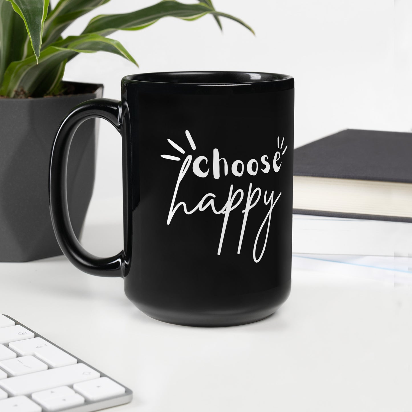 Choose Happy Black Glossy Mug