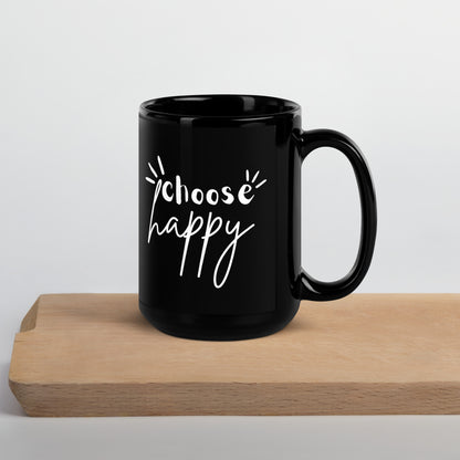 Choose Happy Black Glossy Mug