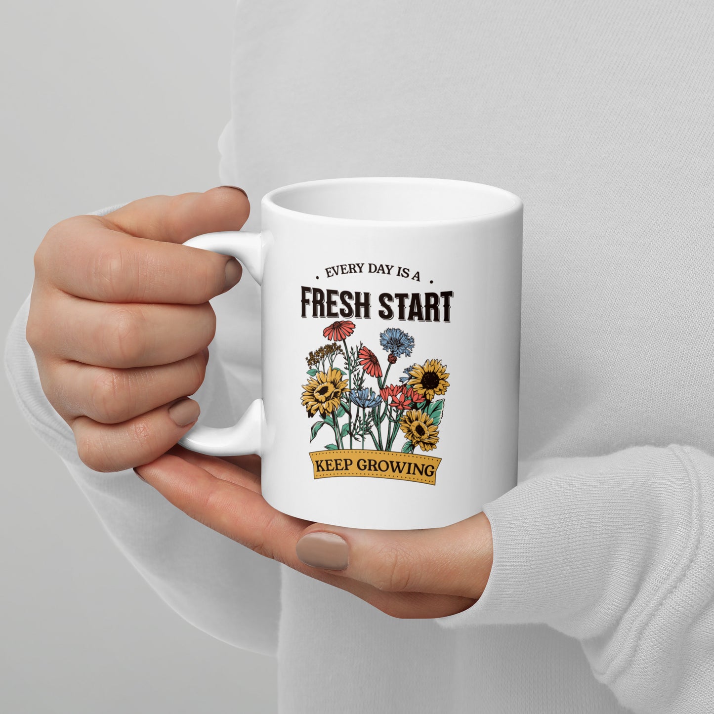 Fresh Start White Glossy Mug