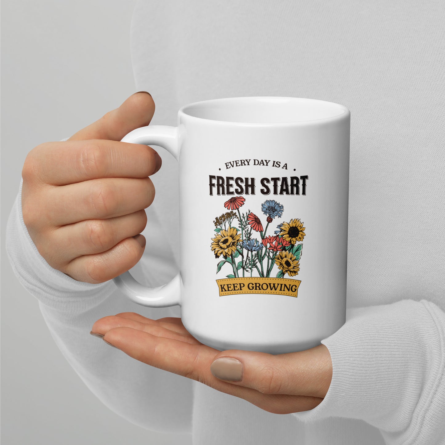 Fresh Start White Glossy Mug