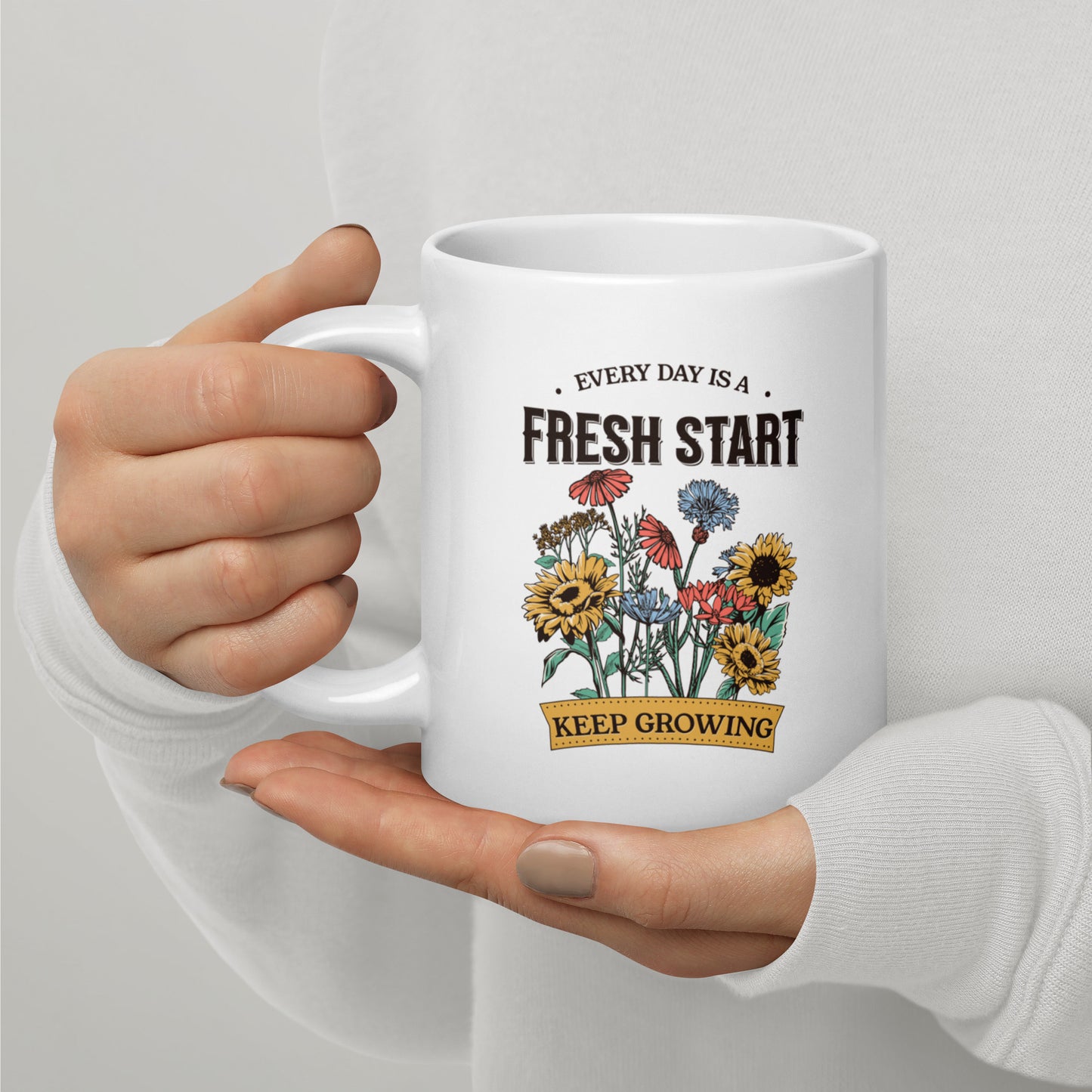 Fresh Start White Glossy Mug